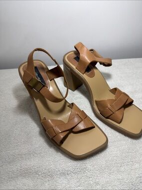 Xhilaration Brown Braided-Strap Block Heel Sandals